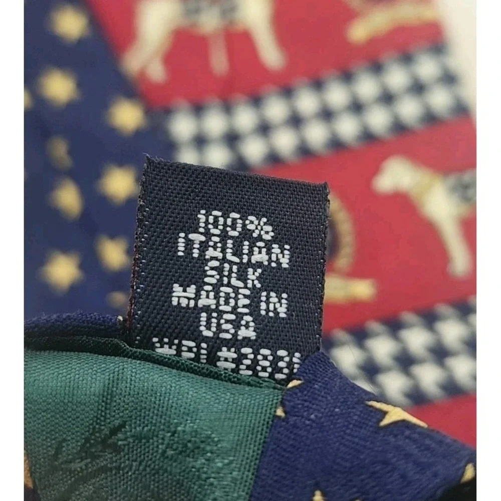 Tommy Hilfiger Mens Silk Tie Red Blue‎ Gold Crest Dog Star Houndstooth Classic